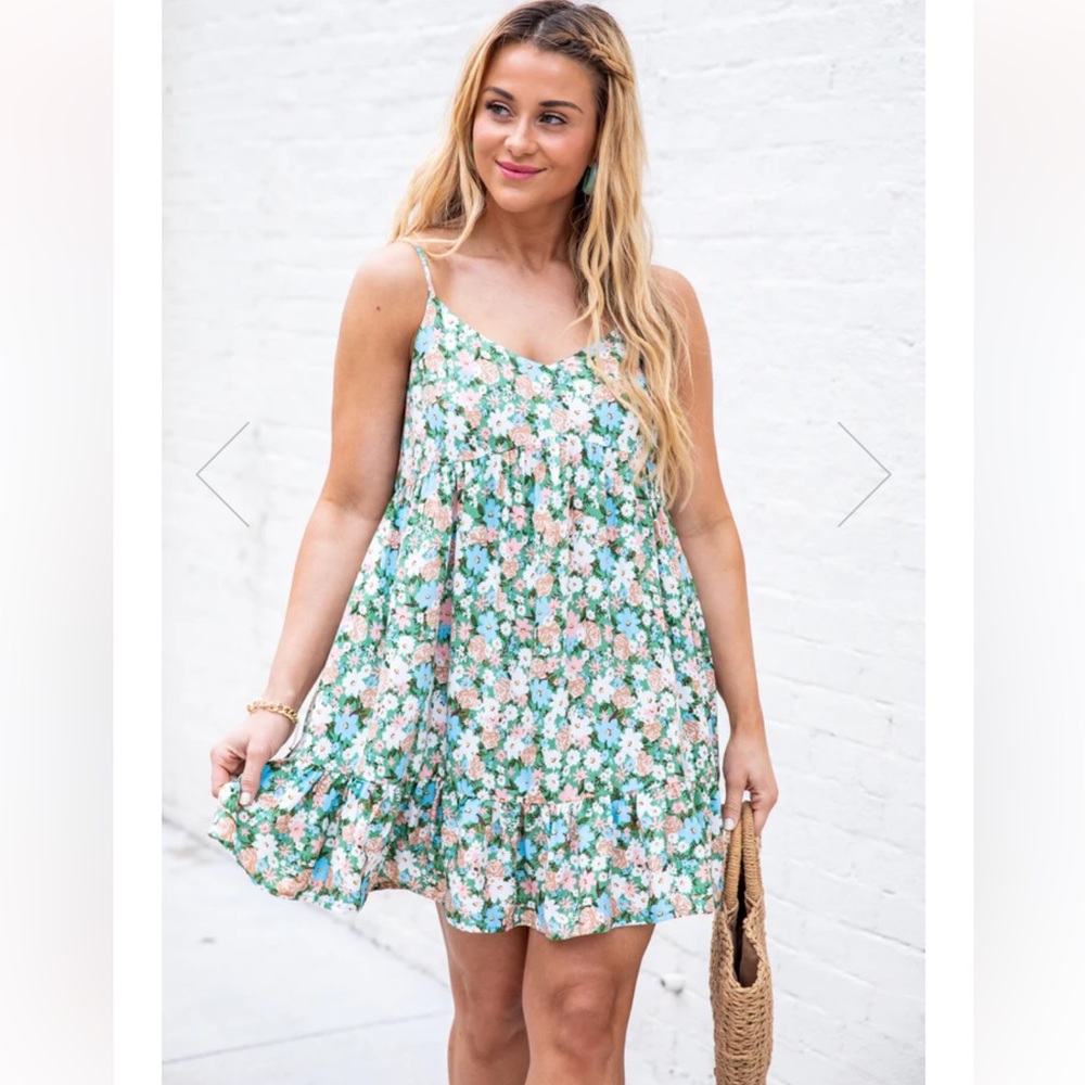 Pink Lily Free Your Mind Green Floral Mini Dress